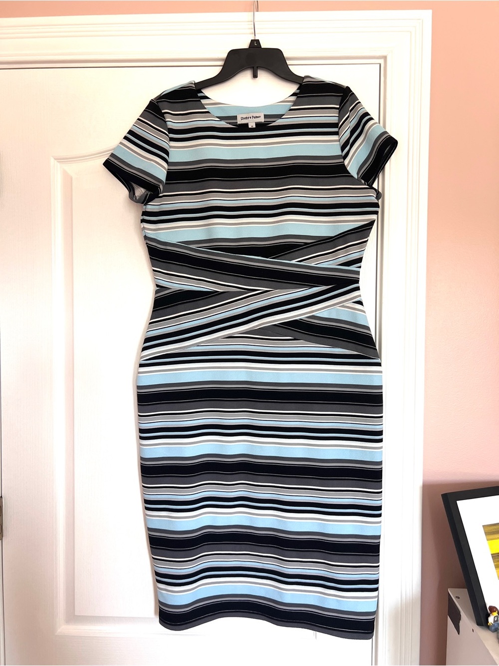 Classic Striped Sheath Dress in Black & Light Blue